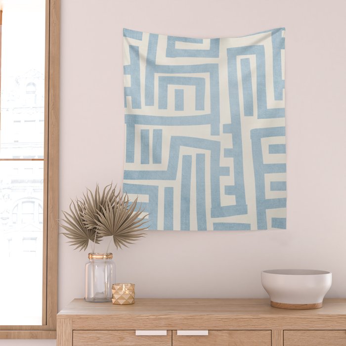 Light Blue Lines Geometric Design Artwork Wall Tapestry Gallery Image 2