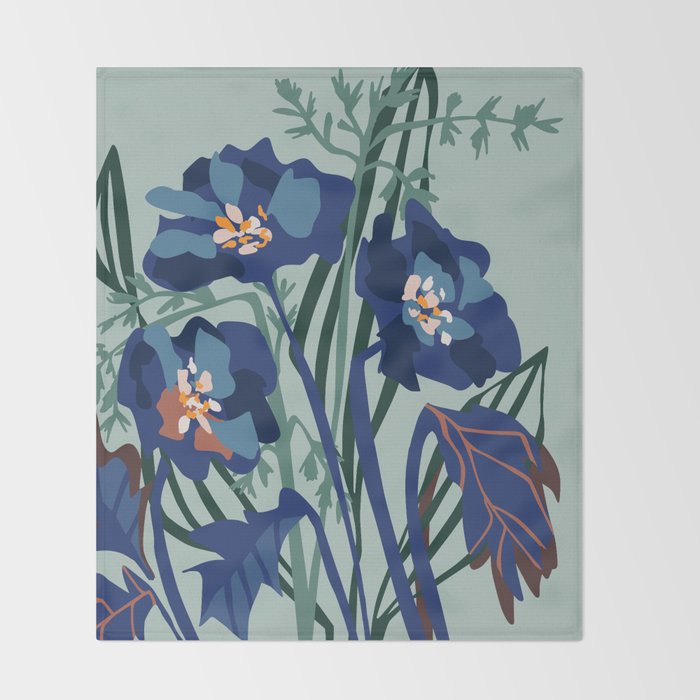 Wild flowers light â modern floral illustration Throw Blanket Gallery Image 2