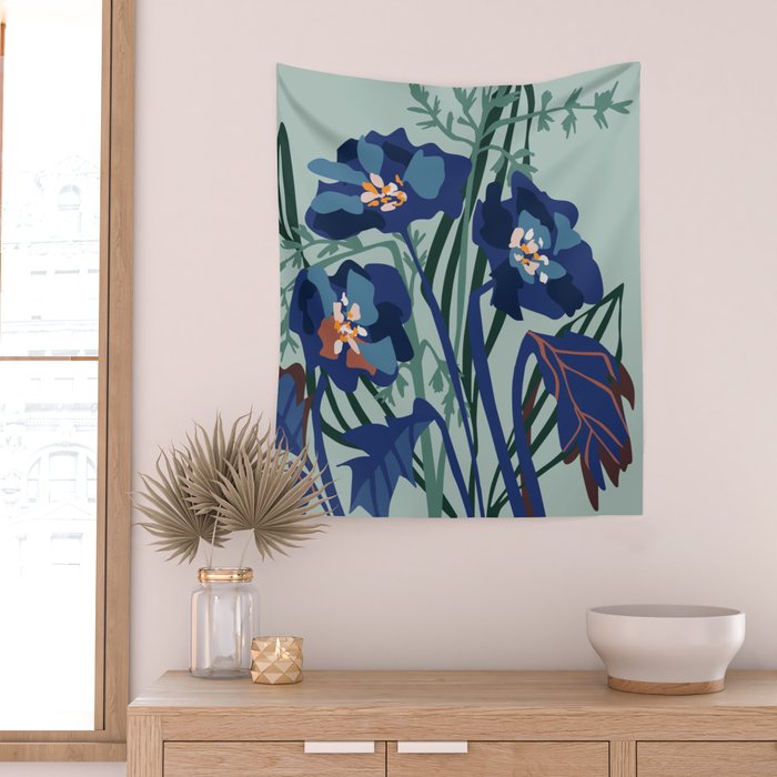 Wild flowers light â modern floral illustration Wall Tapestry Gallery Image 2