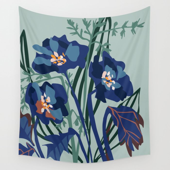 Wild flowers light â modern floral illustration Wall Tapestry Gallery Image 4