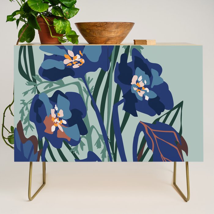 Wild flowers light â modern floral illustration Credenza Gallery Image 1