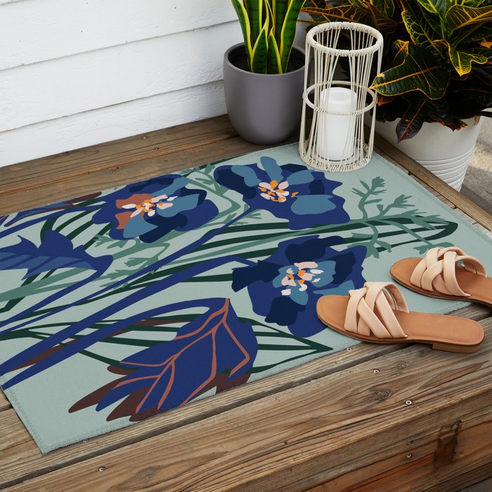 Wild flowers light â modern floral illustration Outdoor Rug Gallery Image 2