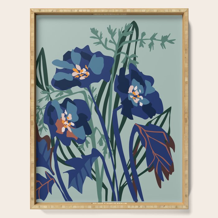 Wild flowers light â modern floral illustration Serving Tray Gallery Image 1