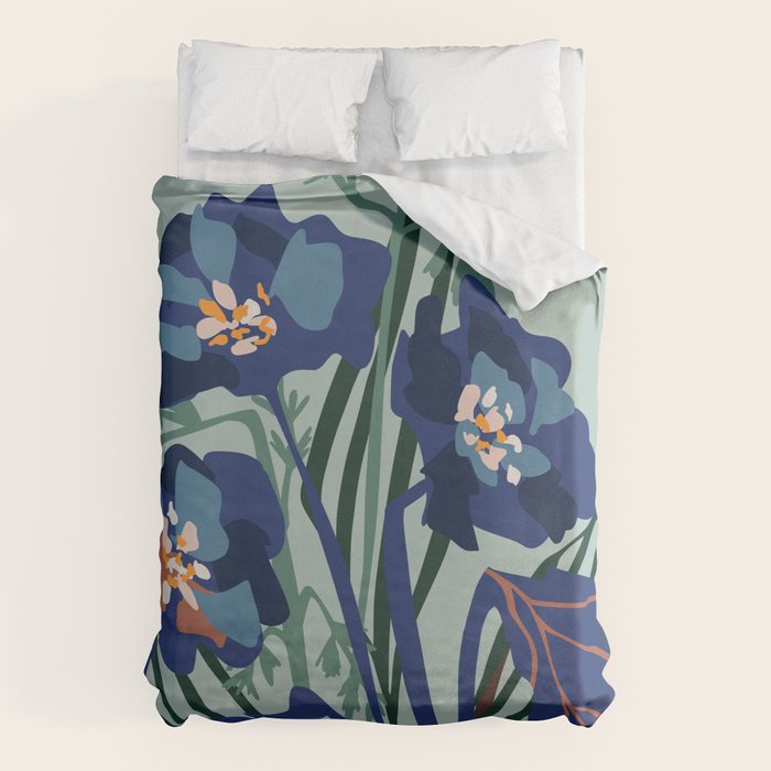 Wild flowers light â modern floral illustration Duvet Cover Gallery Image 1