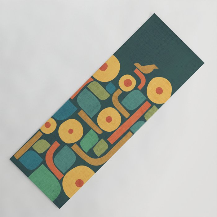 Bird in mid-century garden Yoga Mat Gallery Image 1
