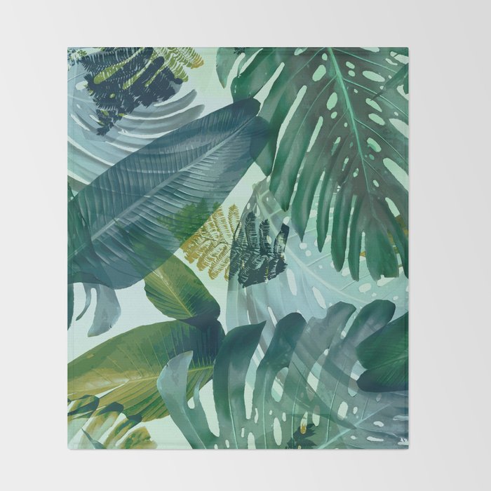 Jungles greens, banana leaf, tropical, Hawaii decor Throw Blanket Gallery Image 2