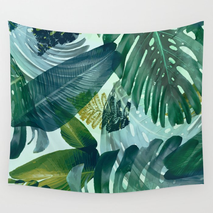 Jungles greens, banana leaf, tropical, Hawaii decor Wall Tapestry Gallery Image 1