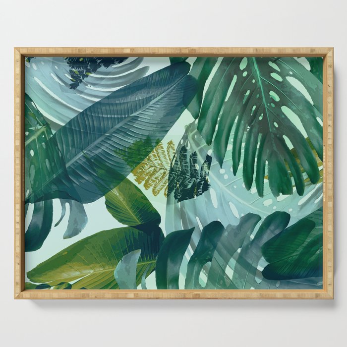 Jungles greens, banana leaf, tropical, Hawaii decor Serving Tray Gallery Image 1