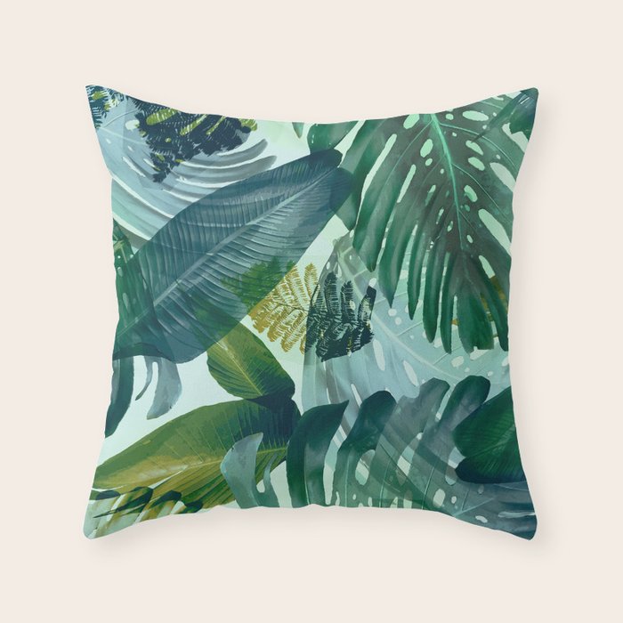Jungles greens, banana leaf, tropical, Hawaii decor Throw Pillow Gallery Image 6