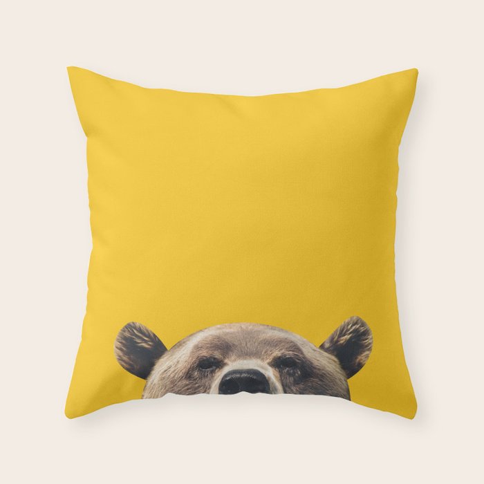 Bear - Yellow Throw Pillow Gallery Image 1