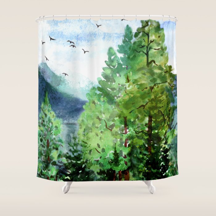 Mountain Forest Shower Curtain Gallery Image 1