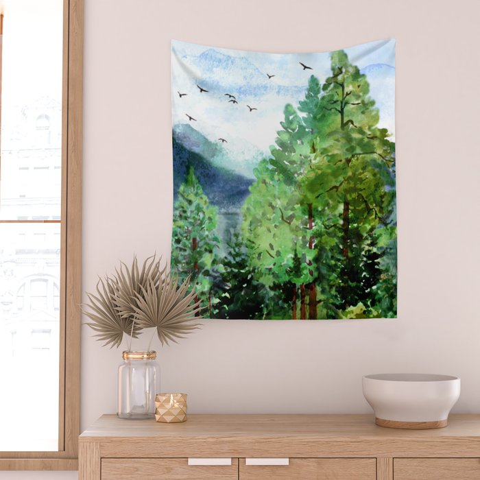 Mountain Forest Wall Tapestry Gallery Image 2