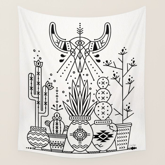 Santa Fe Garden - Black Ink Wall Tapestry Gallery Image 4