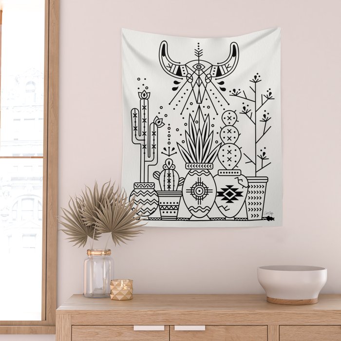 Santa Fe Garden - Black Ink Wall Tapestry Gallery Image 2