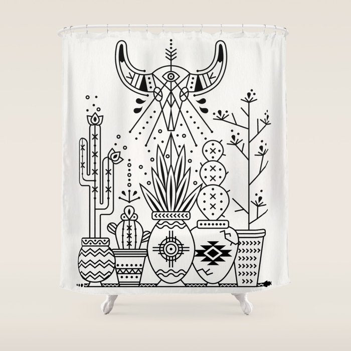 Santa Fe Garden - Black Ink Shower Curtain Gallery Image 1