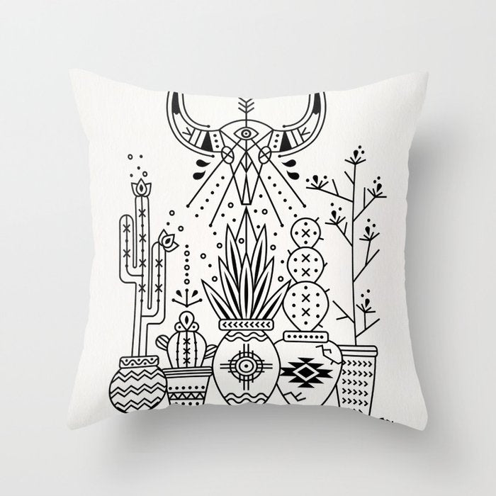 Santa Fe Garden - Black Ink Throw Pillow Gallery Image 1