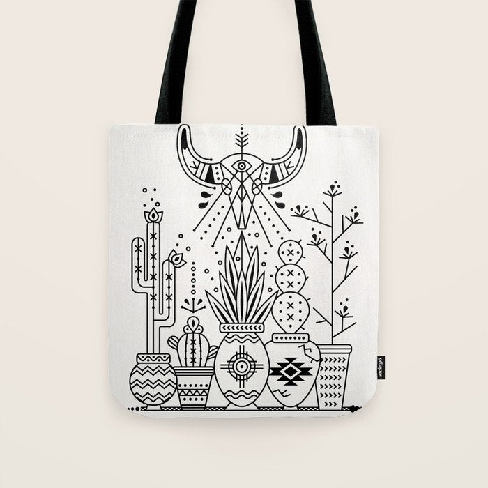 Santa Fe Garden - Black Ink Tote Bag Gallery Image 1