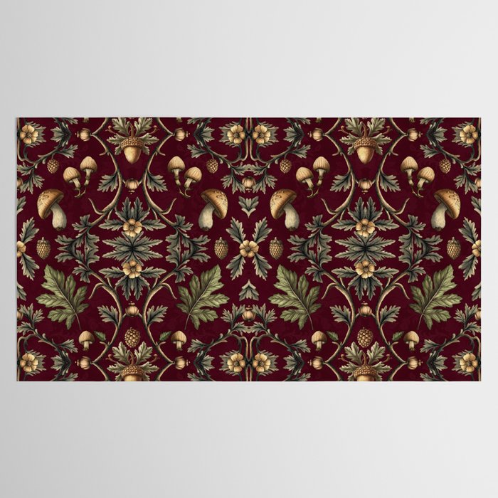 William Morris Style Forest Tales Cabincore Pattern Burgundy Red Tablecloth Gallery Image 2