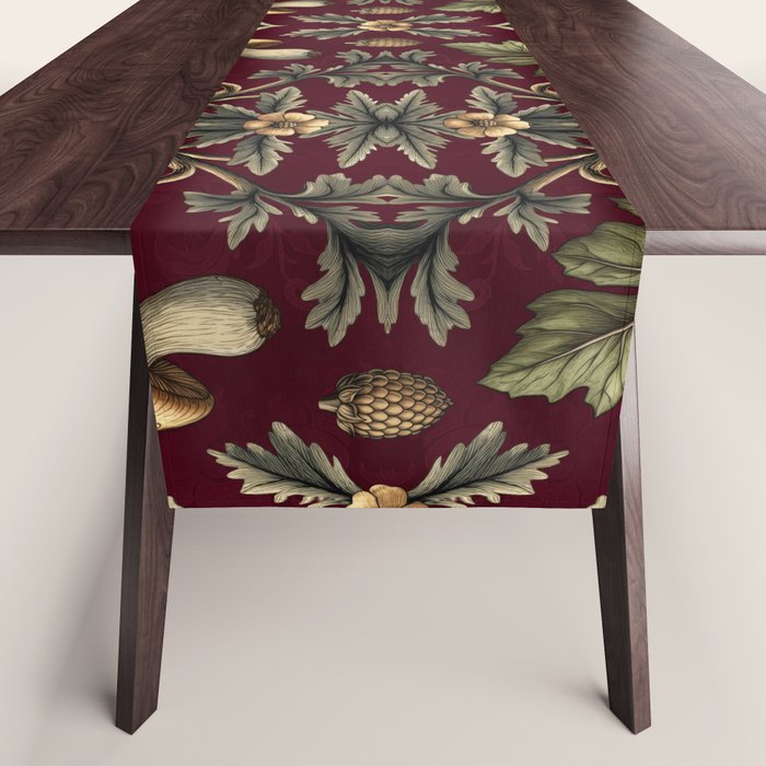 William Morris Style Forest Tales Cabincore Pattern Burgundy Red Table Runner Gallery Image 1