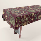 William Morris Style Forest Tales Cabincore Pattern Burgundy Red Tablecloth Gallery Image 1
