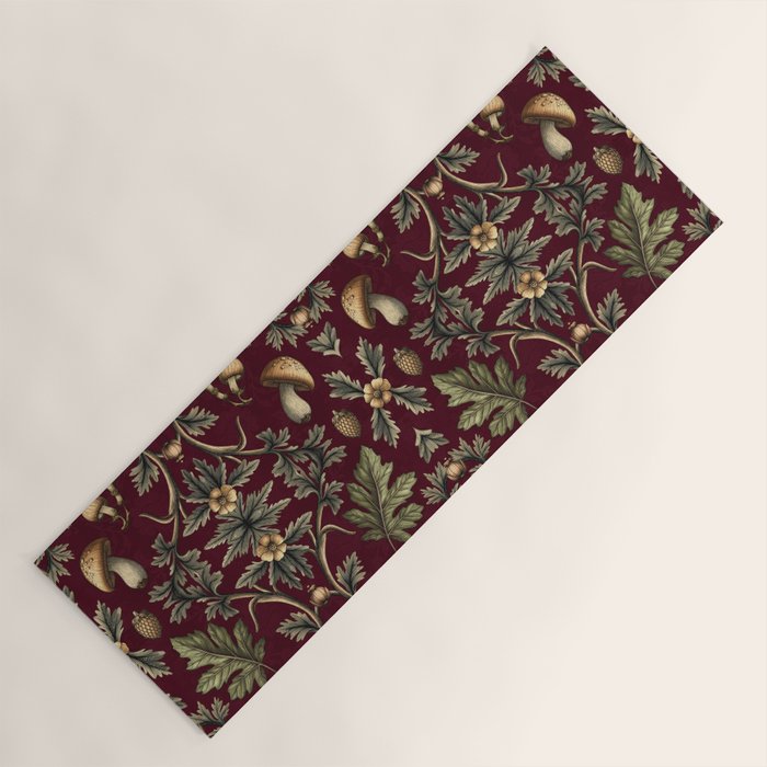 William Morris Style Forest Tales Cabincore Pattern Burgundy Red Yoga Mat Gallery Image 1