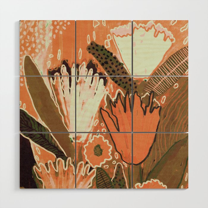 Magic Wildflowers / Orange Wood Wall Art Gallery Image 1