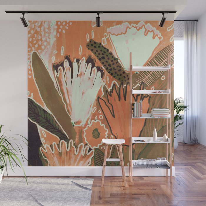 Magic Wildflowers / Orange Wall Mural Gallery Image 1