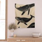 Modern Minimalist Abstract Whales 1 Wall Tapestry Gallery Image 2
