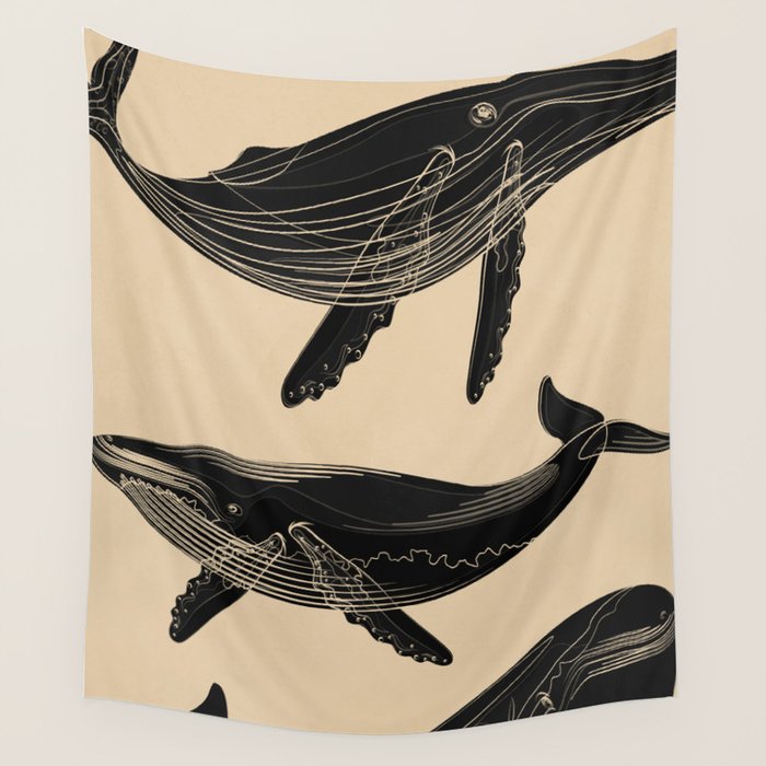 Modern Minimalist Abstract Whales 1 Wall Tapestry Gallery Image 4
