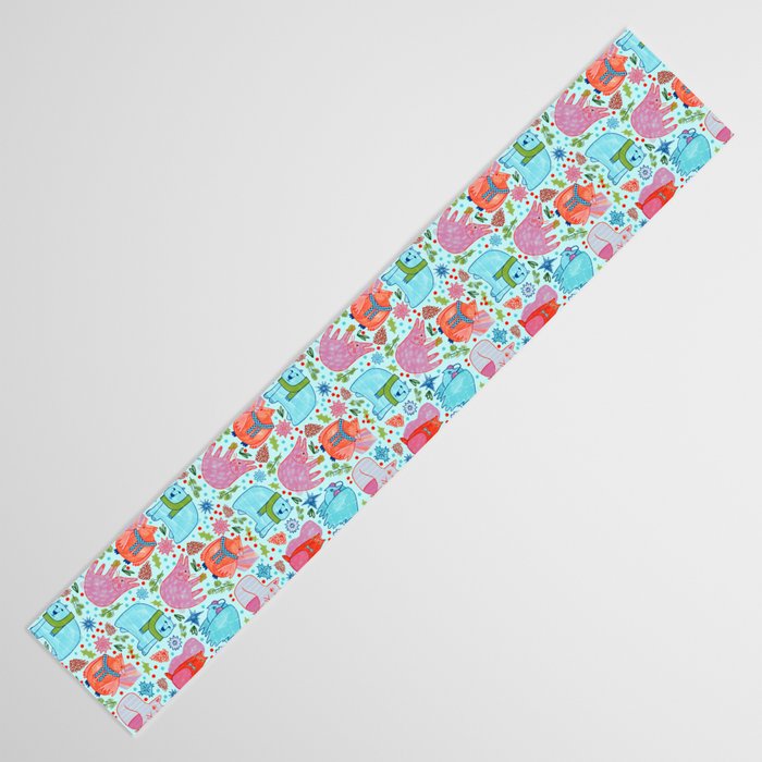 Winter Forest Woodland Animals in Arctic Blue Table Runner Gallery Image 3