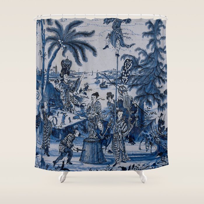 17th Century Delftware Chinoiserie Shower Curtain Gallery Image 1