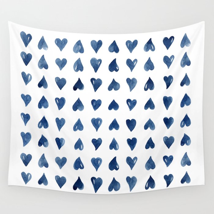 Hearts Watercolor Pattern Wall Tapestry Gallery Image 4