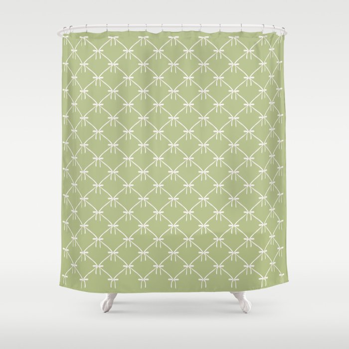 Bows & Ribbons Pattern XXIV Pastel Green Shower Curtain Gallery Image 1