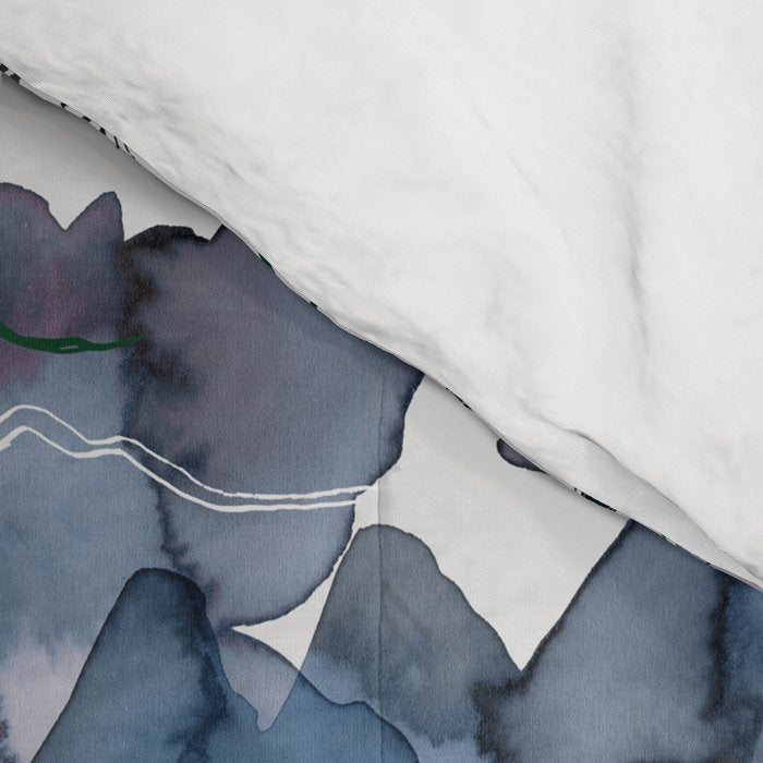 Mountains Watercolor Nature Trees Ski Snow Blue Indigo Comforter Gallery Image 4