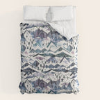 Mountains Watercolor Nature Trees Ski Snow Blue Indigo Duvet Cover Gallery Image 6