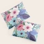 Powder Blue Blossom, Floral Subdued Pastel Teal Botanical Winter, Flowers Bloom Plants Illustration, Vintage Bohemian Chic Garden Painting  Pillow Sham Gallery Image 3