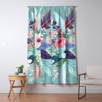 Powder Blue Blossom, Floral Subdued Pastel Teal Botanical Winter, Flowers Bloom Plants Illustration, Vintage Bohemian Chic Garden Painting  Window Curtain Gallery Image 5