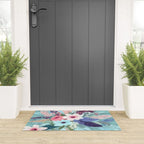 Powder Blue Blossom, Floral Subdued Pastel Teal Botanical Winter, Flowers Bloom Plants Illustration, Vintage Bohemian Chic Garden Painting  Welcome Mat Gallery Image 3