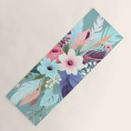 Powder Blue Blossom, Floral Subdued Pastel Teal Botanical Winter, Flowers Bloom Plants Illustration, Vintage Bohemian Chic Garden Painting  Yoga Mat Gallery Image 1