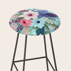 Powder Blue Blossom, Floral Subdued Pastel Teal Botanical Winter, Flowers Bloom Plants Illustration, Vintage Bohemian Chic Garden Painting  Stool Gallery Image 2