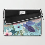 Powder Blue Blossom, Floral Subdued Pastel Teal Botanical Winter, Flowers Bloom Plants Illustration, Vintage Bohemian Chic Garden Painting  Laptop Sleeve Gallery Image 2