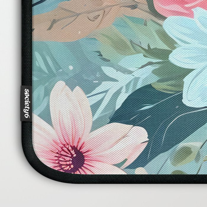 Powder Blue Blossom, Floral Subdued Pastel Teal Botanical Winter, Flowers Bloom Plants Illustration, Vintage Bohemian Chic Garden Painting  Laptop Sleeve Gallery Image 3