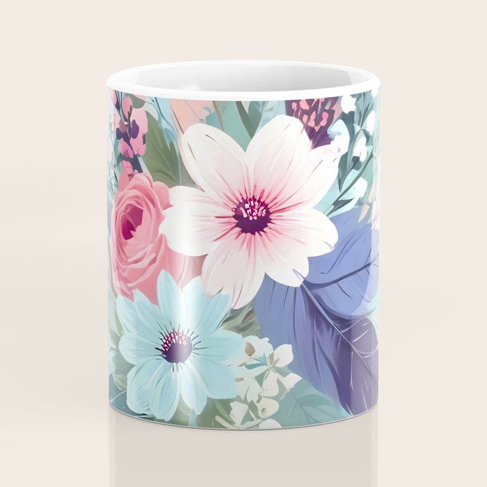 Powder Blue Blossom, Floral Subdued Pastel Teal Botanical Winter, Flowers Bloom Plants Illustration, Vintage Bohemian Chic Garden Painting  Coffee Mug Gallery Image 4