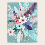 Powder Blue Blossom, Floral Subdued Pastel Teal Botanical Winter, Flowers Bloom Plants Illustration, Vintage Bohemian Chic Garden Painting  Poster Gallery Image 4