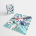 Powder Blue Blossom, Floral Subdued Pastel Teal Botanical Winter, Flowers Bloom Plants Illustration, Vintage Bohemian Chic Garden Painting  Jigsaw Puzzle Gallery Image 2