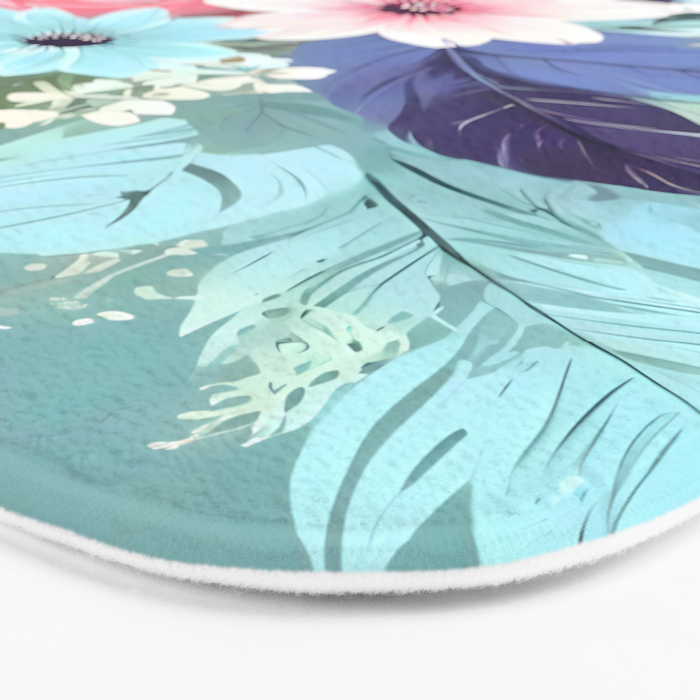 Powder Blue Blossom, Floral Subdued Pastel Teal Botanical Winter, Flowers Bloom Plants Illustration, Vintage Bohemian Chic Garden Painting  Bath Mat Gallery Image 3