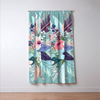 Powder Blue Blossom, Floral Subdued Pastel Teal Botanical Winter, Flowers Bloom Plants Illustration, Vintage Bohemian Chic Garden Painting  Window Curtain Gallery Image 3