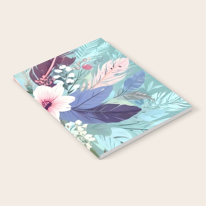 Powder Blue Blossom, Floral Subdued Pastel Teal Botanical Winter, Flowers Bloom Plants Illustration, Vintage Bohemian Chic Garden Painting  Notebook Gallery Image 2