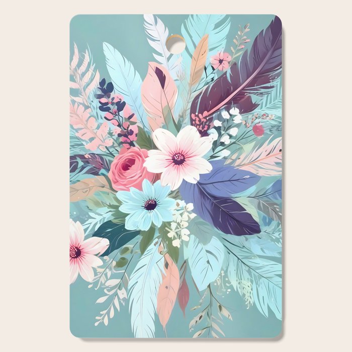Powder Blue Blossom, Floral Subdued Pastel Teal Botanical Winter, Flowers Bloom Plants Illustration, Vintage Bohemian Chic Garden Painting  Cutting Board Gallery Image 1