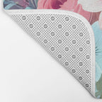 Powder Blue Blossom, Floral Subdued Pastel Teal Botanical Winter, Flowers Bloom Plants Illustration, Vintage Bohemian Chic Garden Painting  Bath Mat Gallery Image 2